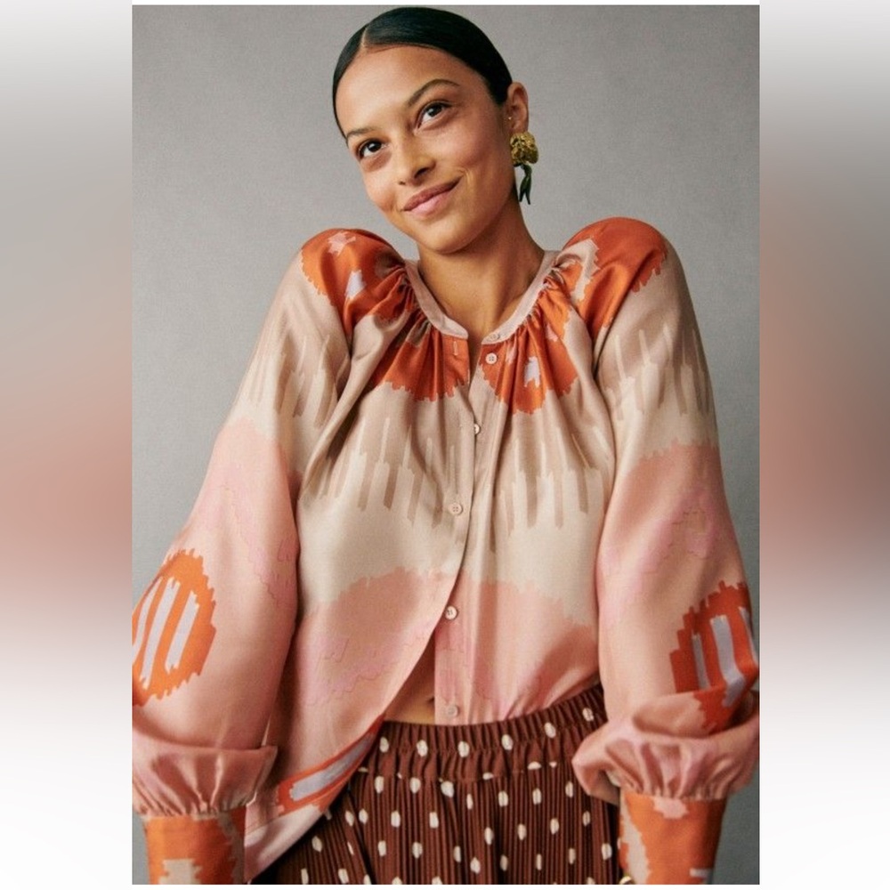 Sezane Lealys Silk Multicolor Patterned Blouse 8 6 40 10 New NWT neutrals spring